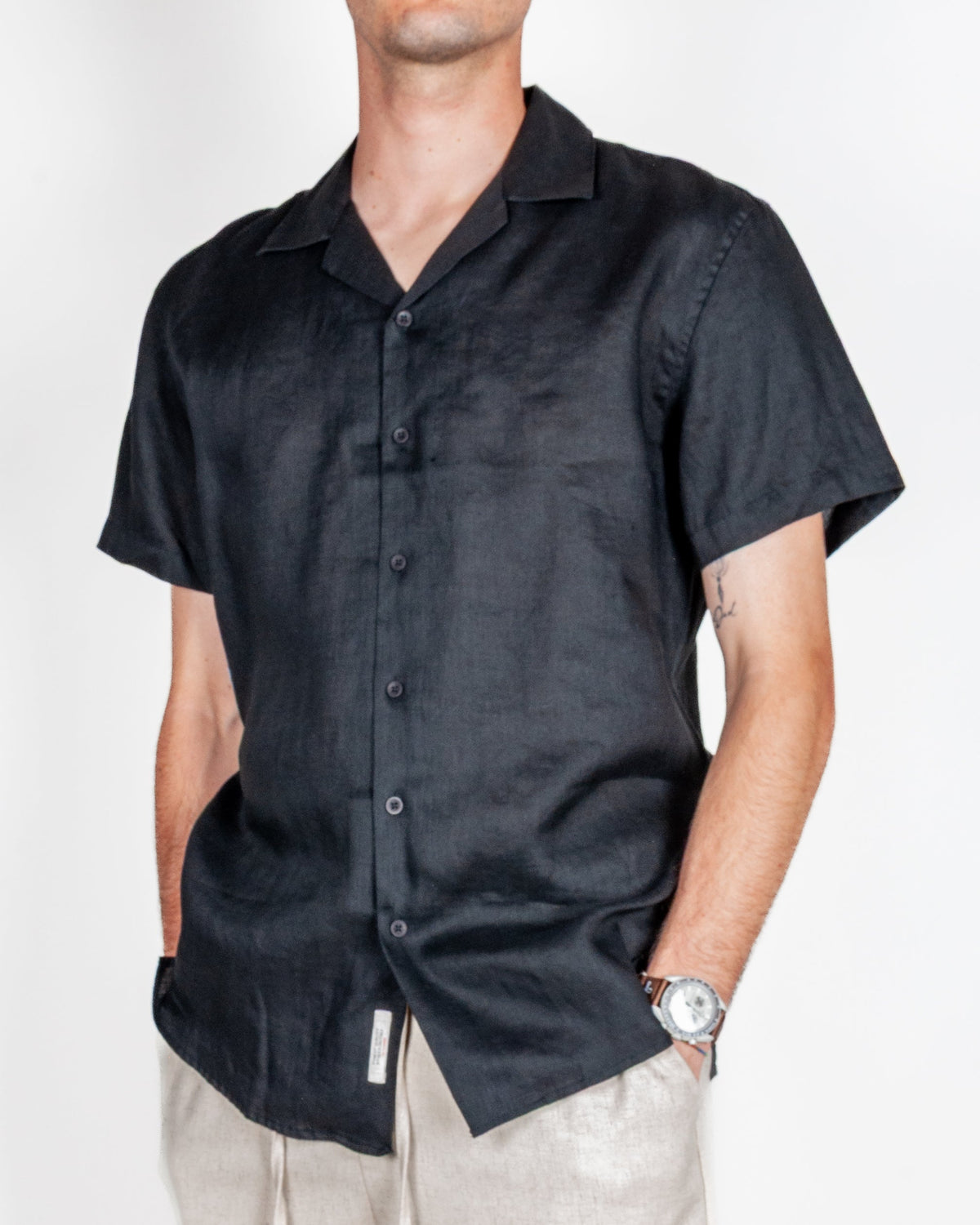Camicia collo Bowling manica corta Puro Lino Gianni Lupo Art.GL7658S-S26