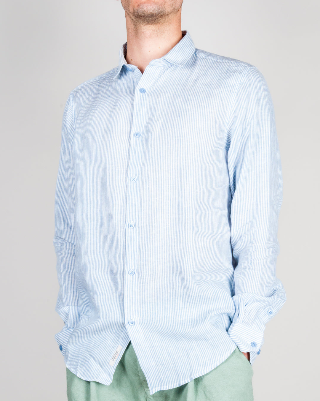 Camicia Misto Lino riga stretta Gianni Lupo Art. GL7828S